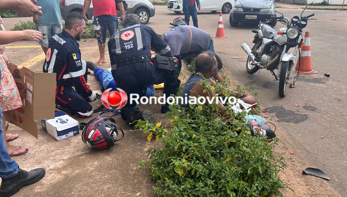 DE FRENTE: Batida frontal entre motos deixa dois homens com fraturas nos braços