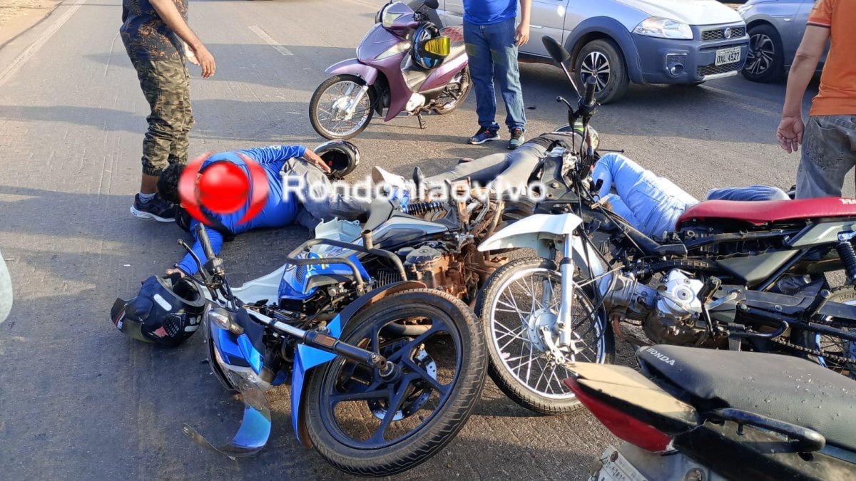 RUA DA BEIRA: Três pessoas ficam feridas em grave acidente entre motos