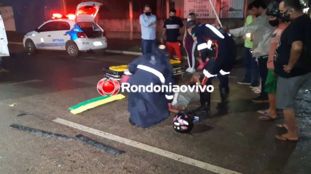 'NA DUQUE': Motociclista fratura o fêmur ao avançar cruzamento e se chocar em caminhonete