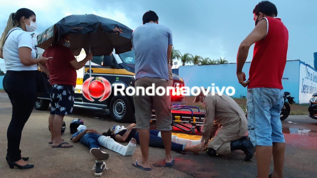 IMPRUDÊNCIA NO TRÂNSITO: Mãe e criança sofrem fraturas após carro avançar cruzamento e bater em moto