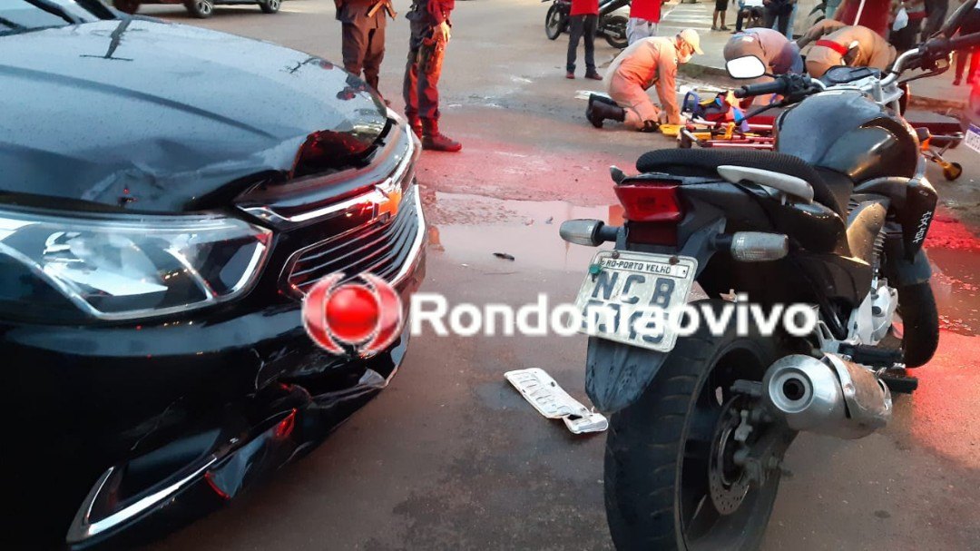 IMPRUDÊNCIA NO TRÂNSITO: Mãe e criança sofrem fraturas após carro avançar cruzamento e bater em moto