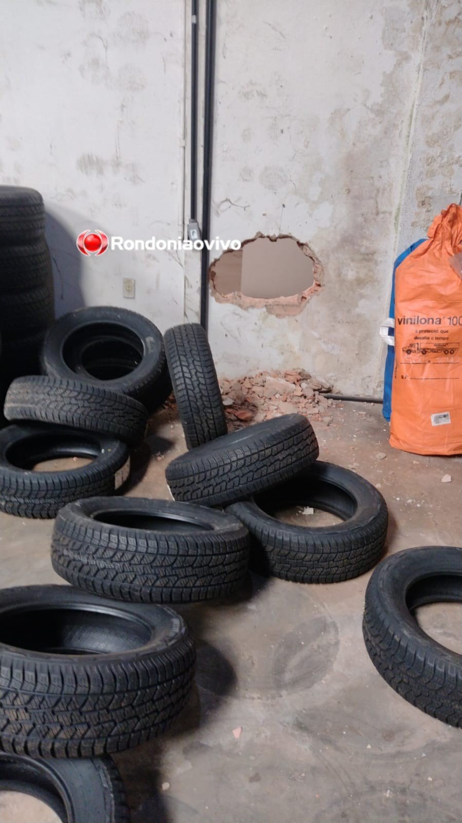 BURACO NA PAREDE: Ladrões invadem empresa e furtam diversos pneus