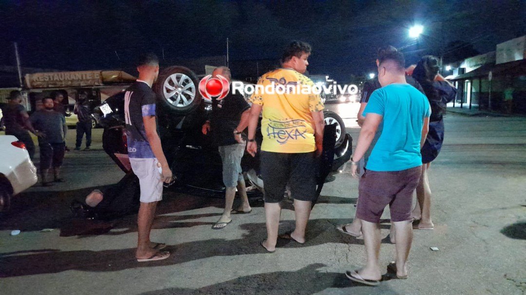 IMPRUDÊNCIA: Motorista de app fica ferido após capotamento no Centro