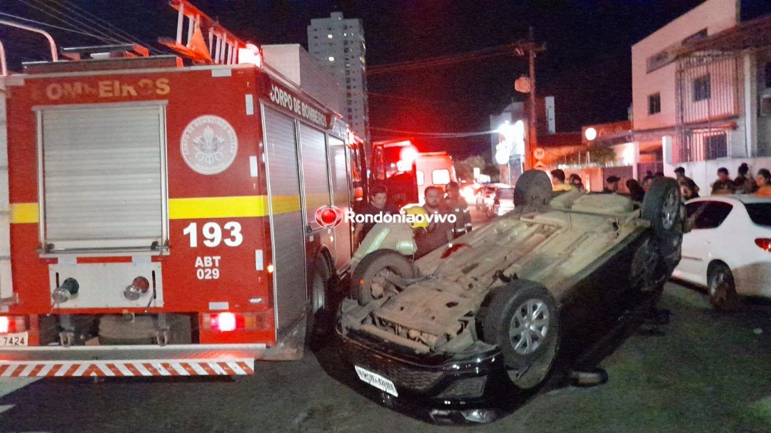 IMPRUDÊNCIA: Motorista de app fica ferido após capotamento no Centro