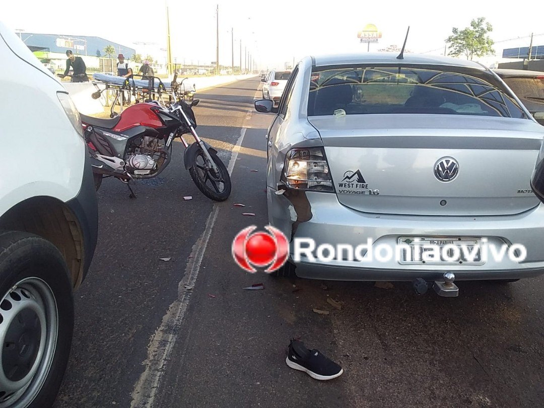 NA BR-364: Acidente entre carro e moto deixa mulher com fratura na perna 