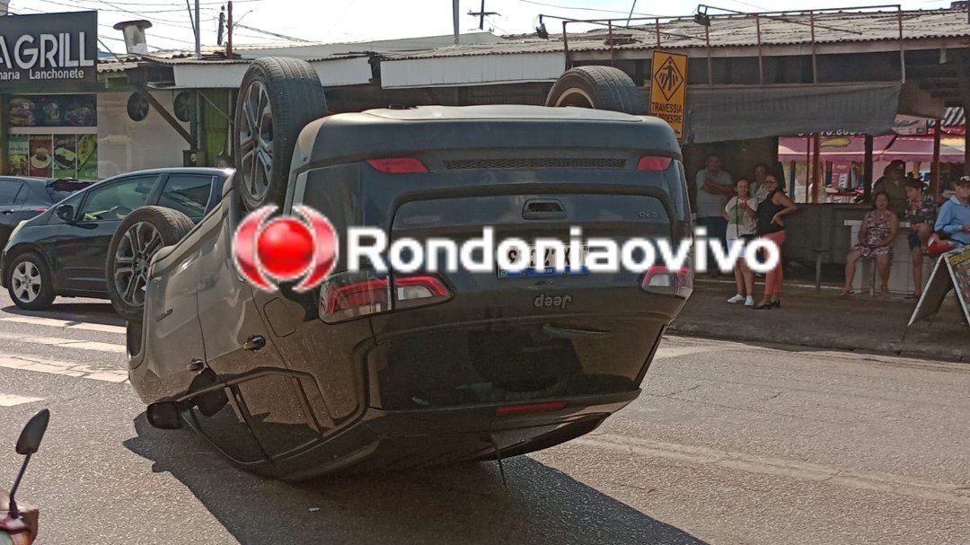 NA FAIXA: Jeep Compass capota em Avenida após colisão contra Etios