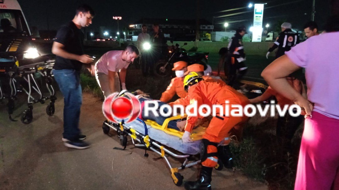GRAVIDADE: Mulher em moto vai parar em vala após atropelar ciclista na BR-364