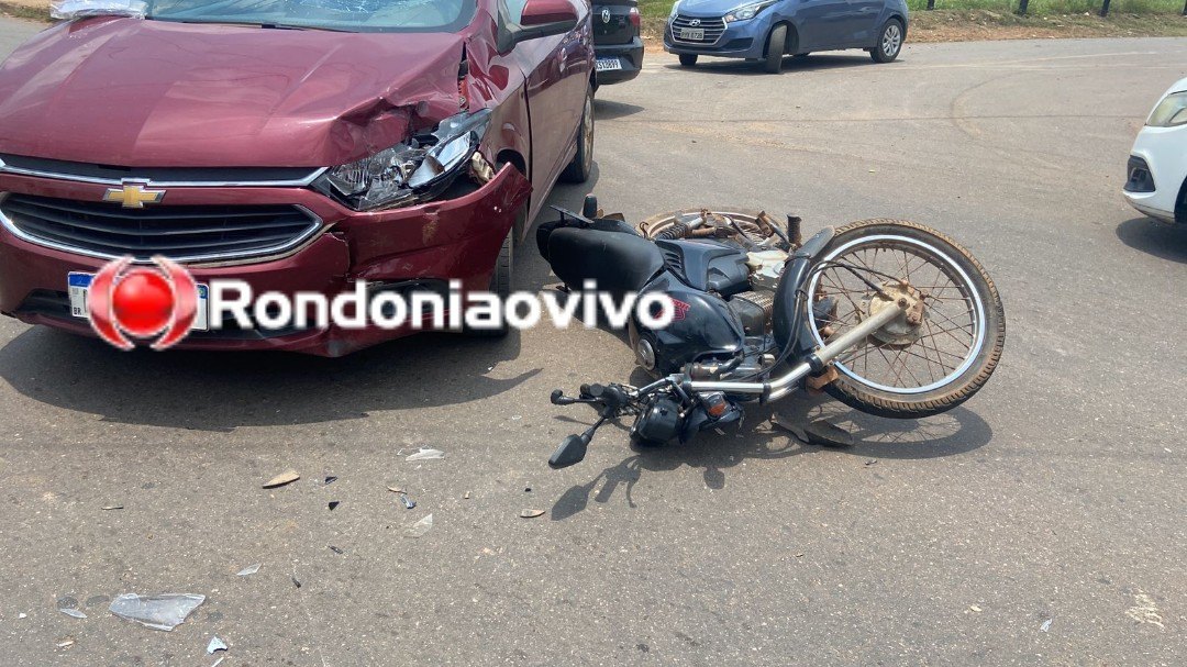 URGENTE: Motociclista quebra a perna após batida contra carro na Três e Meio