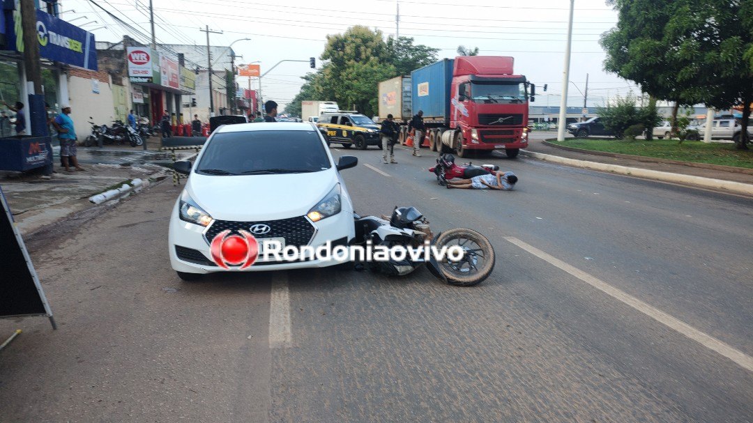 VEJA O MOMENTO: Vídeo mostra acidente que deixou motociclista ferido na Jorge Teixeira 