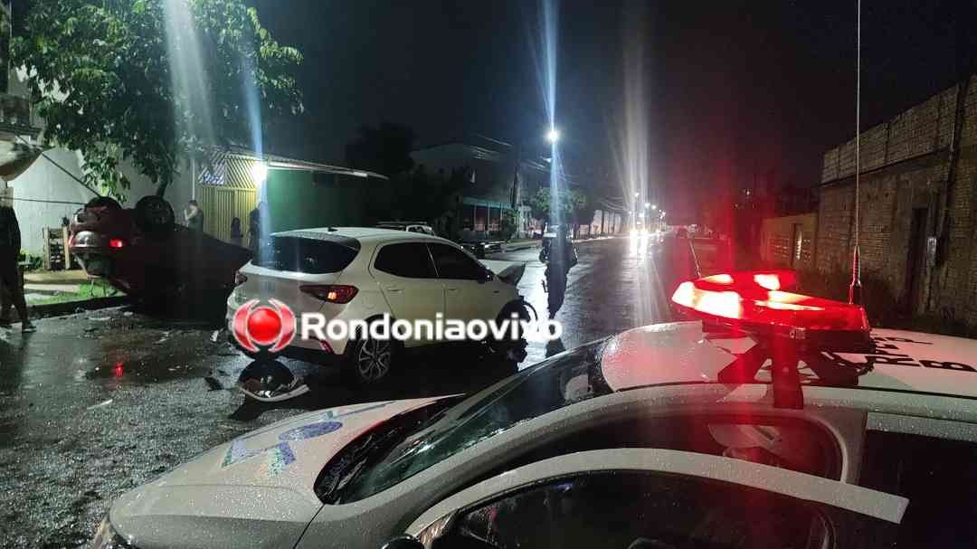 NO IGARAPÉ: Carro com três crianças e casal capota após batida em cruzamento