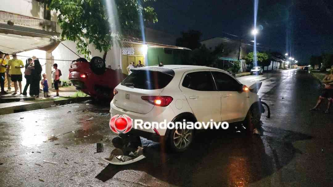 NO IGARAPÉ: Carro com três crianças e casal capota após batida em cruzamento