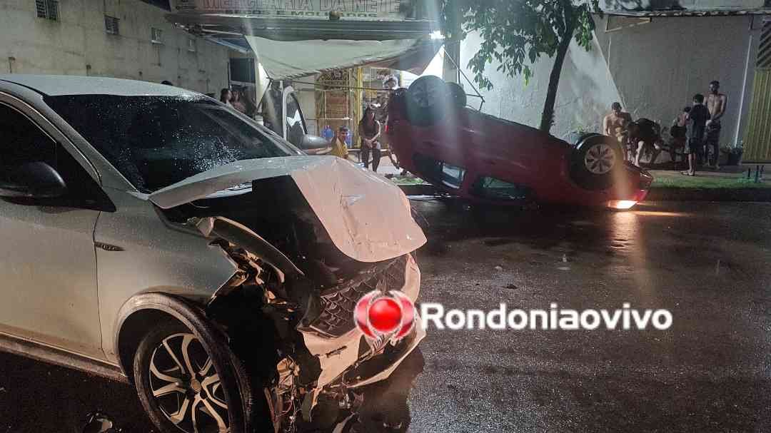 NO IGARAPÉ: Carro com três crianças e casal capota após batida em cruzamento