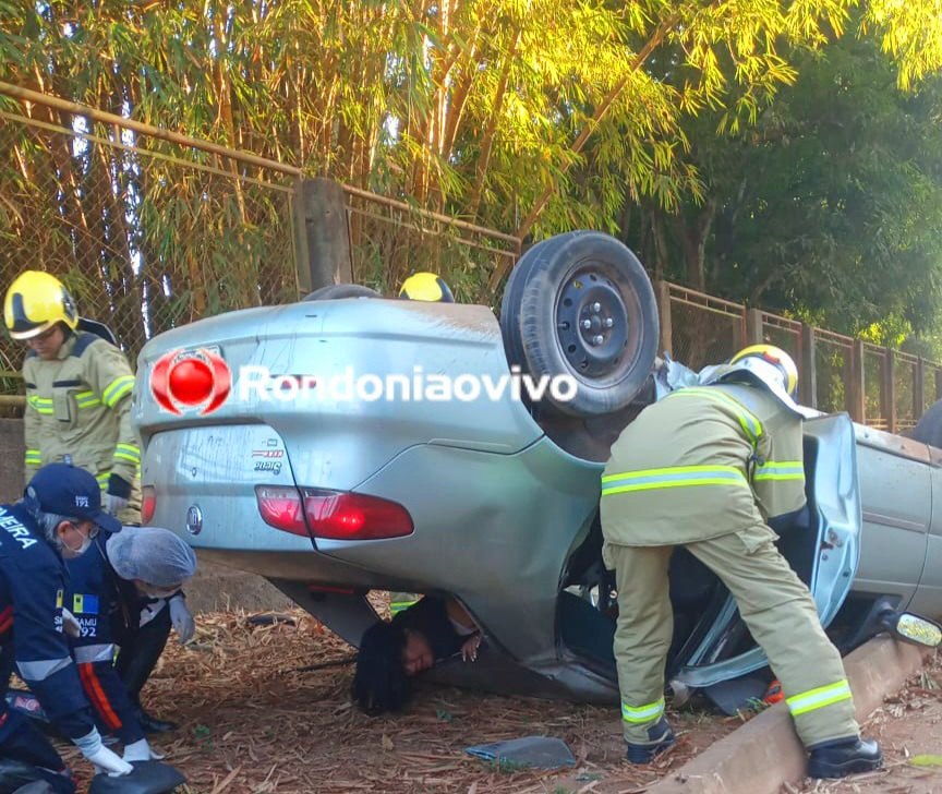 PERDEU O CONTROLE: Casal fica em estado grave após capotamento de veículo na zona Sul