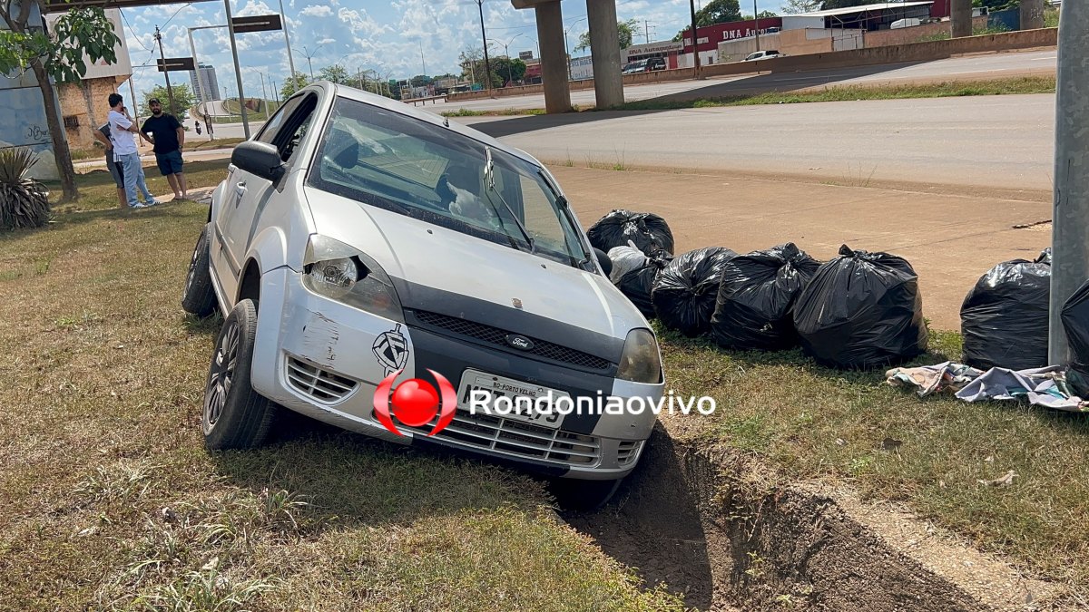 CAIU EM VALETA: Motorista perde o controle ao tentar acessar viaduto em Porto Velho