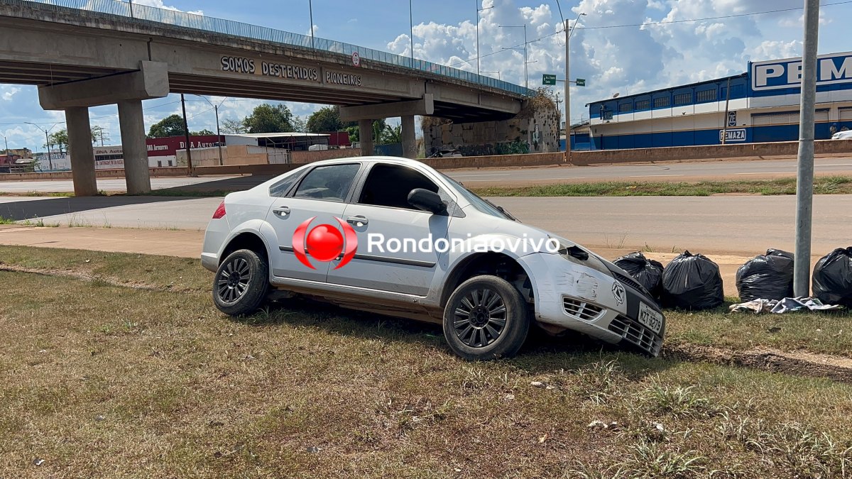 CAIU EM VALETA: Motorista perde o controle ao tentar acessar viaduto em Porto Velho
