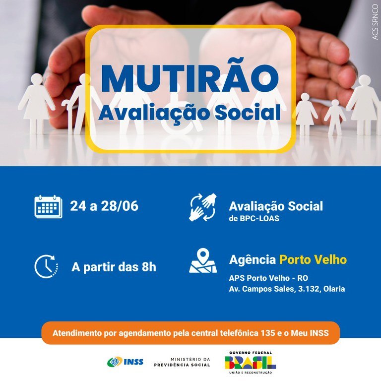 ATENDIMENTO: INSS terá 1.250 vagas para avaliação social em Porto Velho
