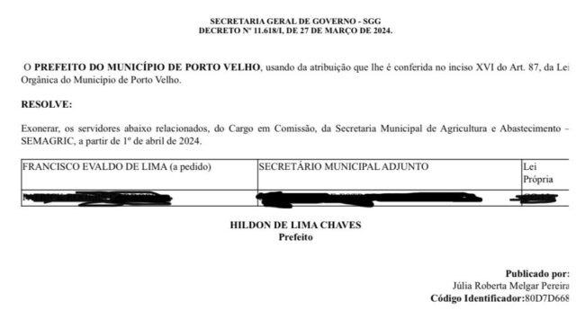 CINCO NOMES: Hildon exonera secretários que vão participar de eleições em 2024