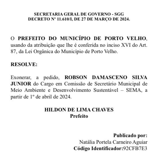 CINCO NOMES: Hildon exonera secretários que vão participar de eleições em 2024