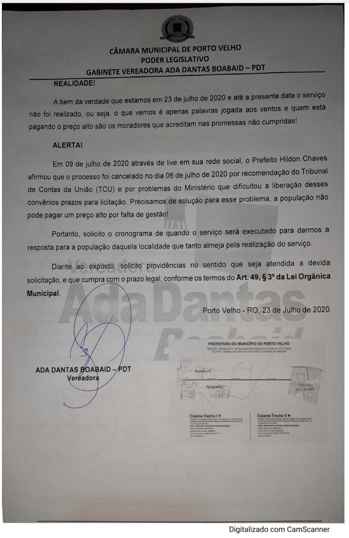 CALAMA: Ada Dantas insiste em cobranças por asfaltamento da avenida