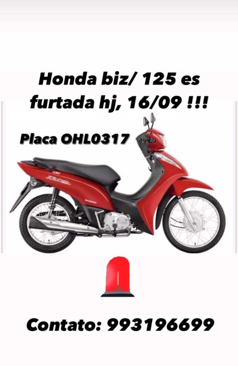 RECOMPENSA: Moto é furtada no Centro e proprietária oferece dinheiro para encontrar 