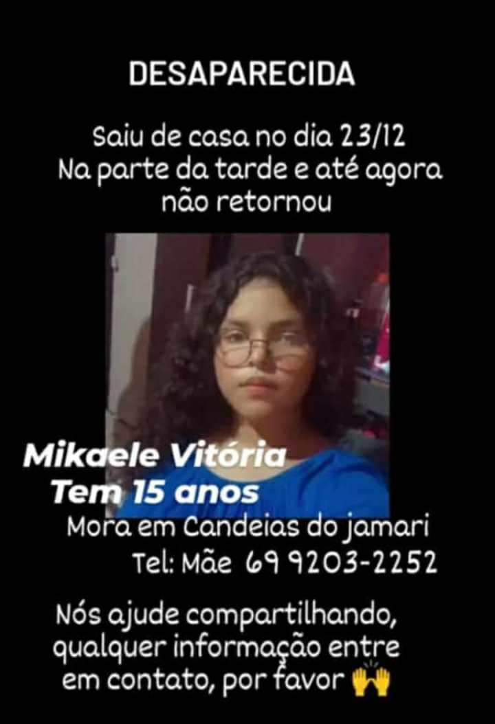 PREOCUPAÇÃO: Adolescente desaparece antes do Natal e família pede ajuda para encontrá-la