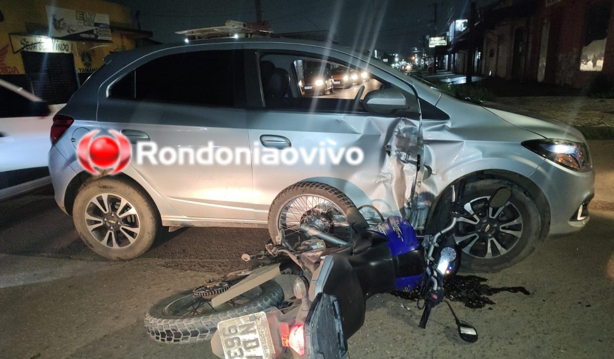 NA ALEXANDRE: Motociclista sofre grave acidente após motorista de Onix avançar preferencial