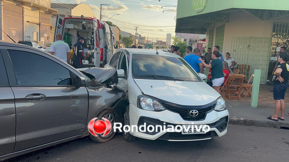 NO CENTRO: Grávida fica ferida após forte batida entre carros