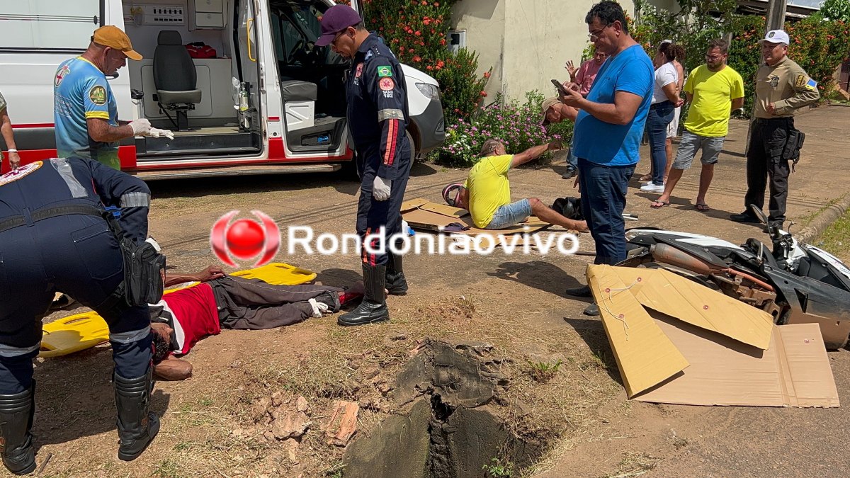 ATROPELADOS: Deficiente e passageiro ficam gravemente feridos em acidente de moto com carreta