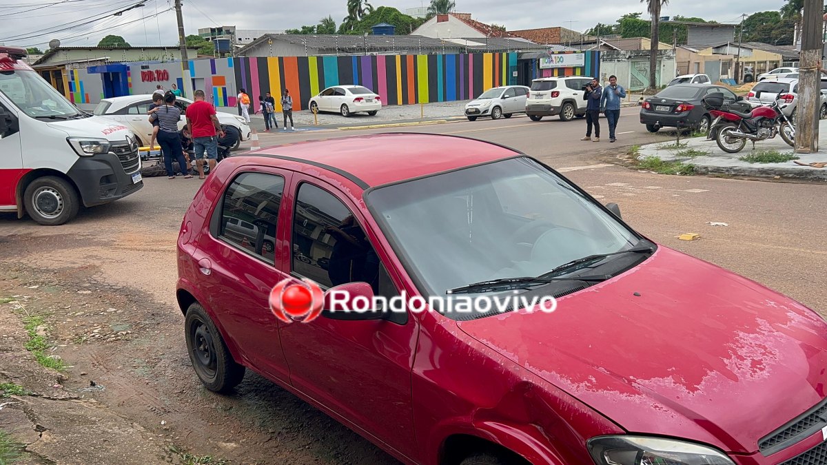 VÍDEO: Mulher em carro avança preferencial e causa acidente com motociclista 