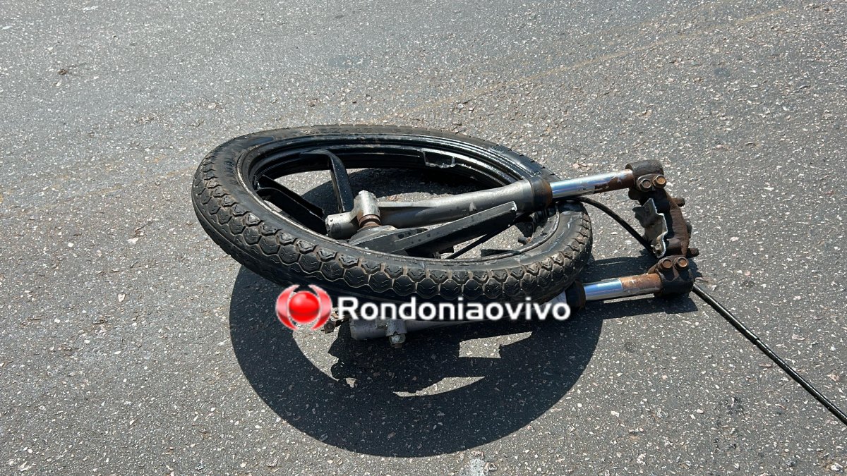 FORTE COLISÃO: Roda de moto é arrancada e mulher fica gravemente ferida