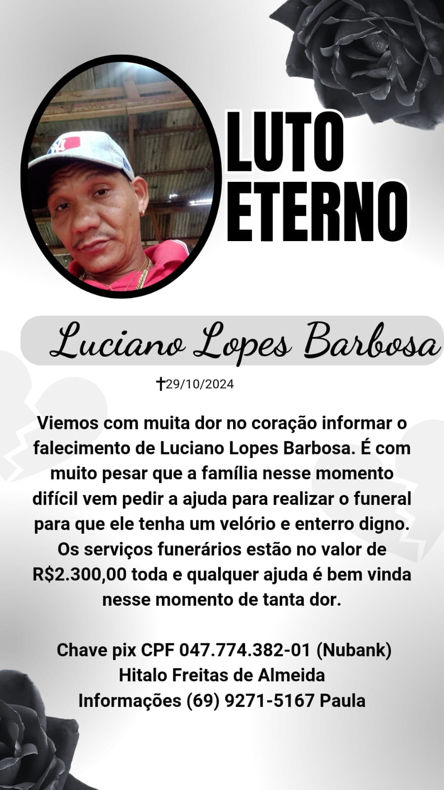 ‘ALVEJADO’: Família faz vaquinha para funeral de homem atacado a tiros em Porto Velho