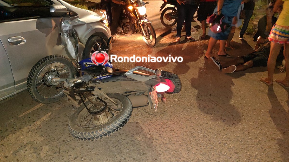 NA ALEXANDRE: Motociclista sofre grave acidente após motorista de Onix avançar preferencial