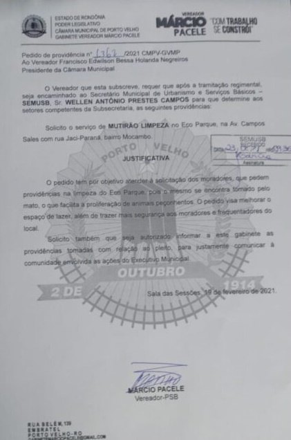 ECO PARQUE: Semusb atende pedido de Márcio Pacele e realiza mutirão de limpeza