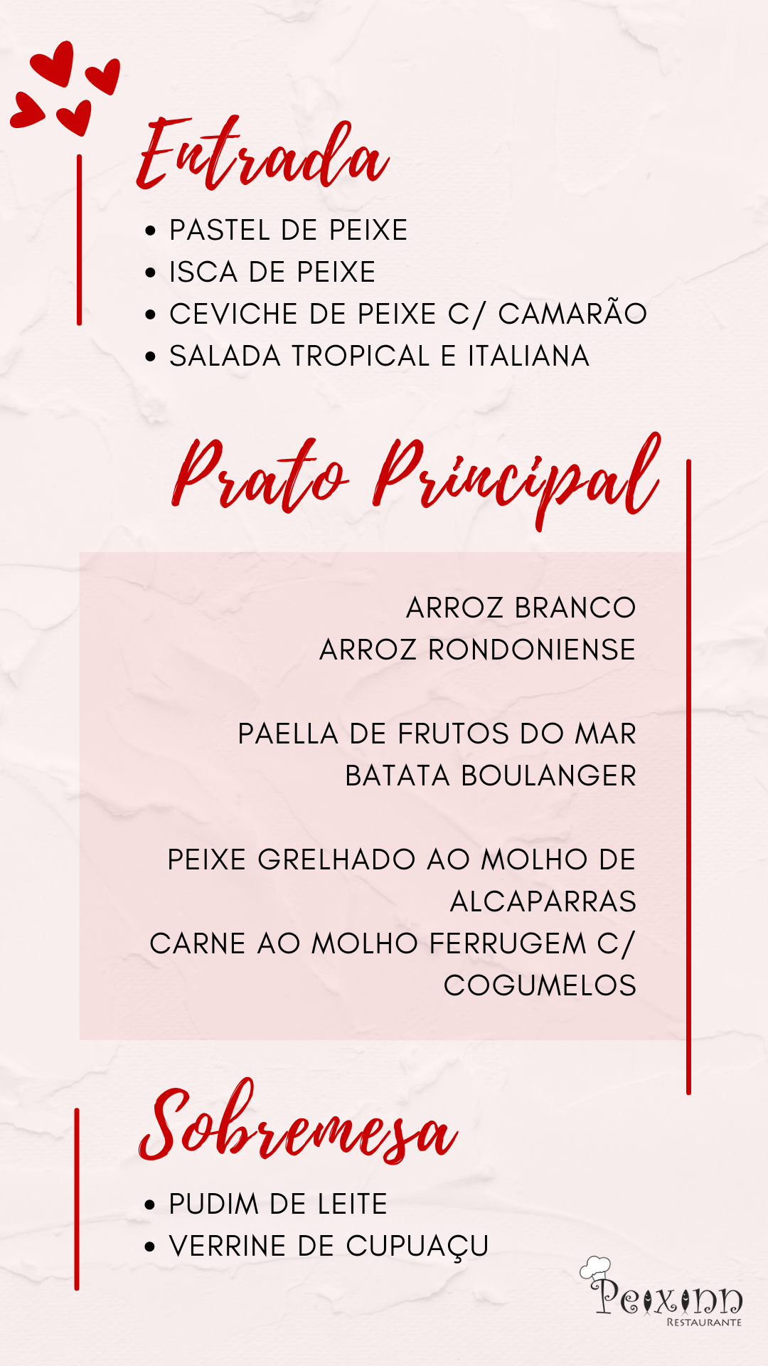Final de semana especial dos namorados é no Peixinn Restaurante