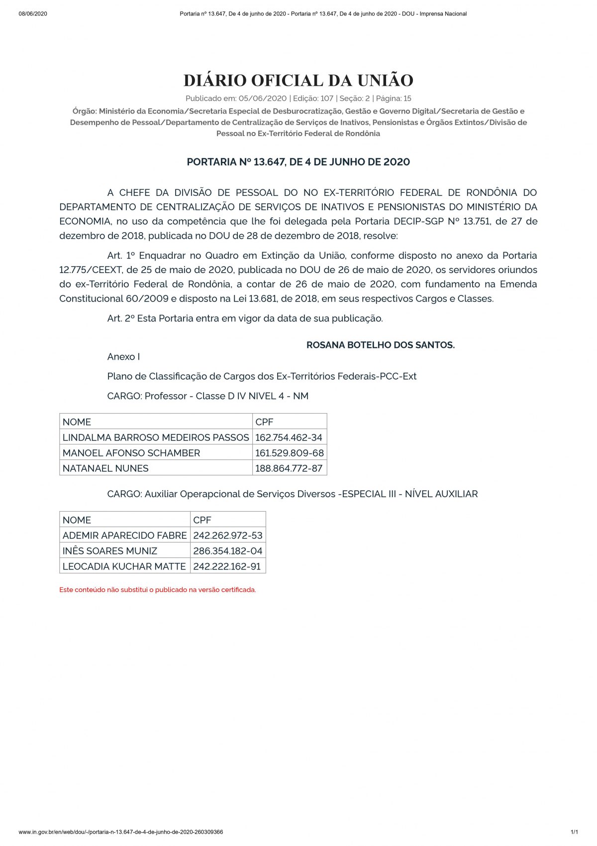 TRANSPOSIÇÃO: Sindsef informa portaria de enquadramento de servidores no quadro da União