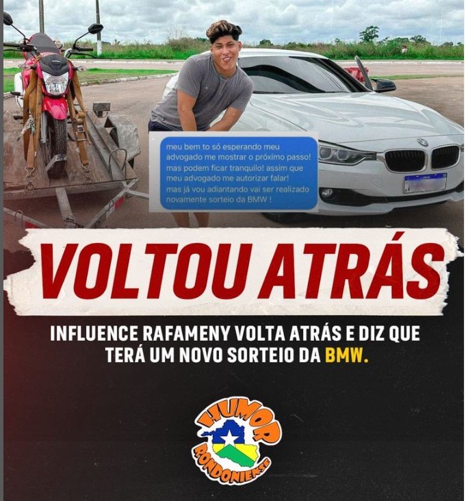 VERSÕES: Influenciador digital até agora não explicou destino de rifa de BMW