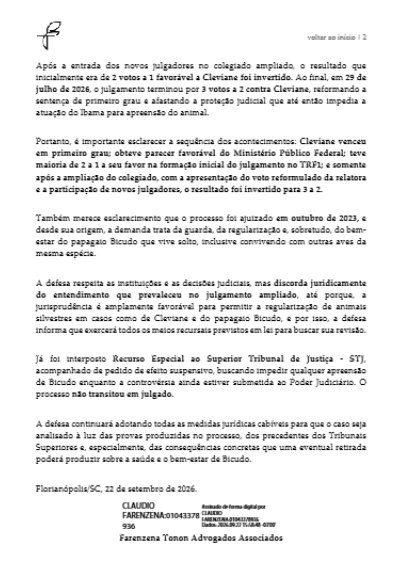 CASO 'BICUDO': Tribunal autoriza o Ibama a tirar papagaio e equipe jurídica esclarece recurso 