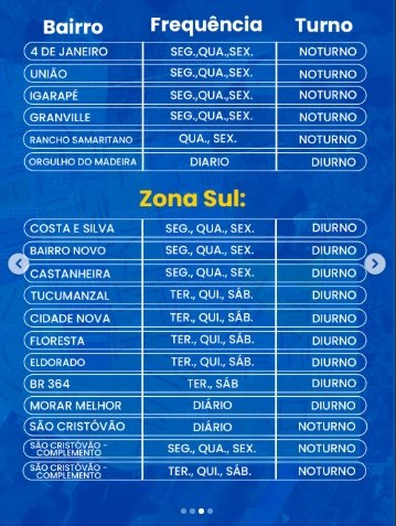 THIAGO TEZZARI: Confira as rotas da coleta de lixo em Porto Velho