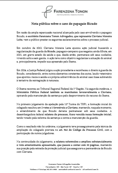 CASO 'BICUDO': Tribunal autoriza o Ibama a tirar papagaio e equipe jurídica esclarece recurso 