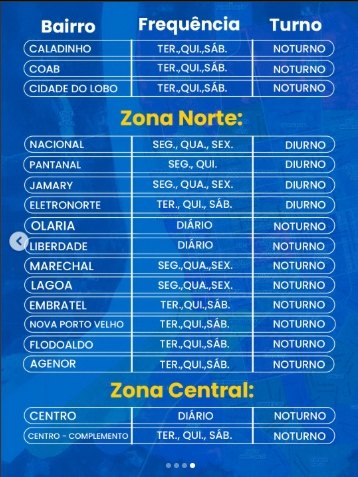 THIAGO TEZZARI: Confira as rotas da coleta de lixo em Porto Velho