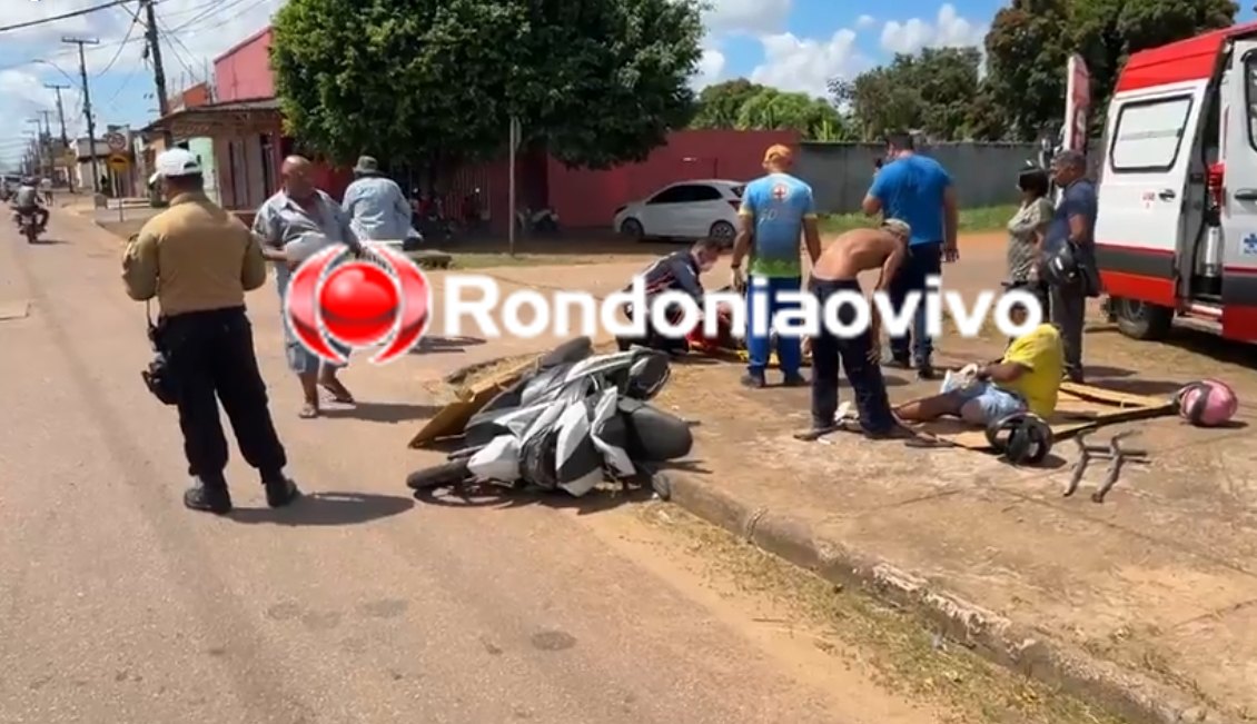 ATROPELADOS: Deficiente e passageiro ficam gravemente feridos em acidente de moto com carreta