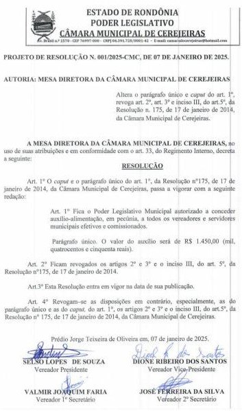 CEREJEIRAS: Vereadores aumentam próprio cartão-alimentação em 45%