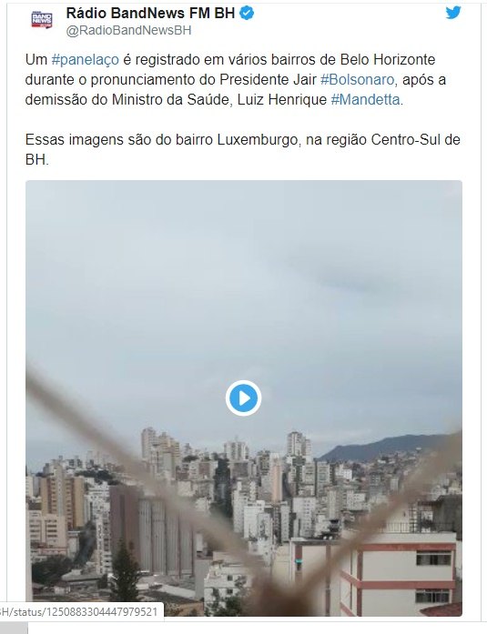 APOIADORES: Demissão de Mandetta provoca panelaços contra Bolsonaro 