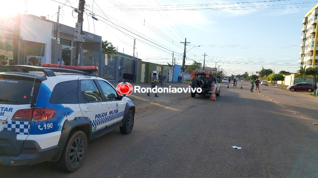 VÍDEO: Oficina tem princípio de incêndio após caminhão arrastar fio