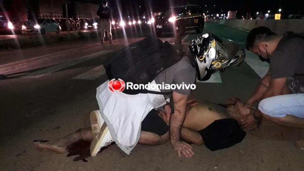 NA FAIXA: Pedestre sofre fratura exposta ao ser atropelado na BR-364