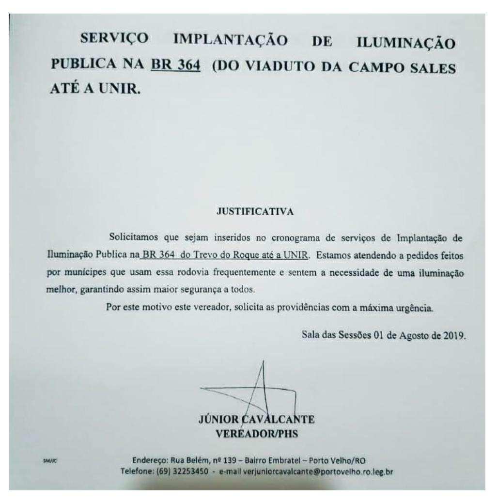 SENTIDO UNIR: Júnior Cavalcante pede e prefeitura inicia serviço de iluminação na BR-364