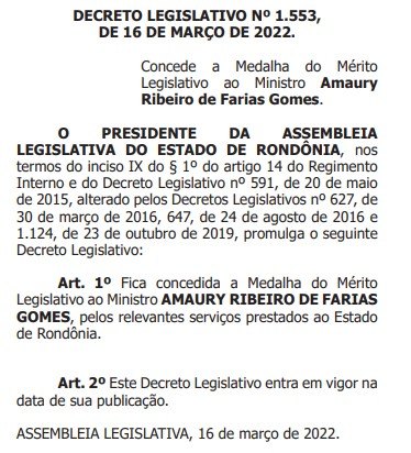 ABENÇOADO: Valdemiro Santiago recebe medalha da Assembleia Legislativa de RO