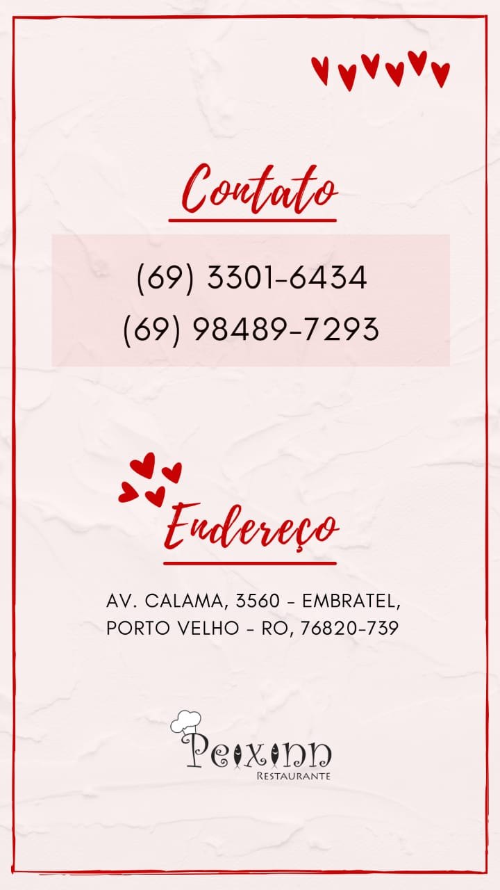 Final de semana especial dos namorados é no Peixinn Restaurante