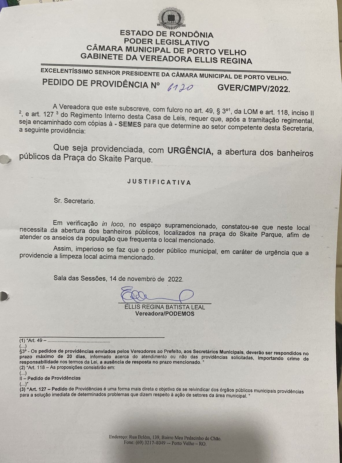 SKATE PARK: A pedido da vereadora Ellis Regina, Prefeitura reforma banheiros públicos