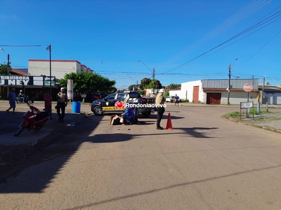 'NA JACI': Mulher em moto quebra o braço após carro avançar cruzamento 